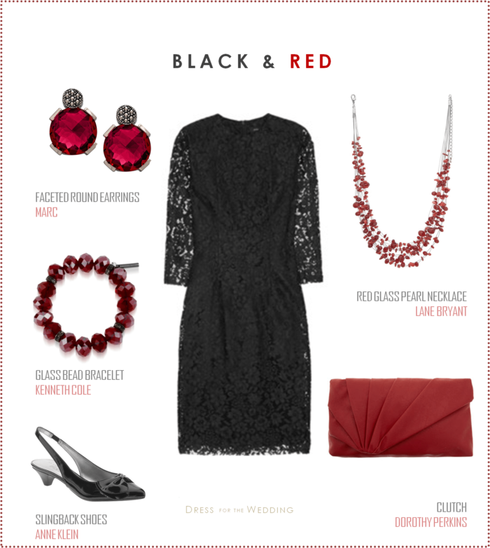Black Lace Dress with Red Accessories