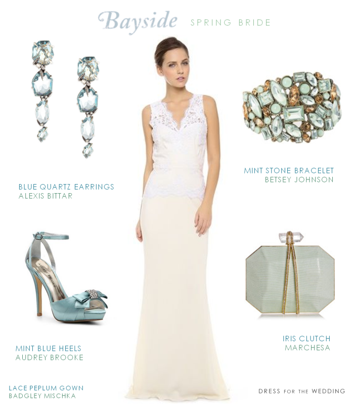 Lace Wedding Dress with Keyhole Back and Light Blue Accessories