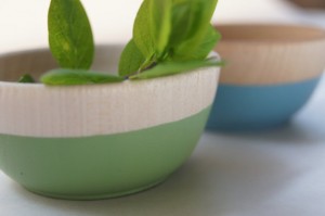 Wooden Mini Bowl Set of Two: Green and Blue