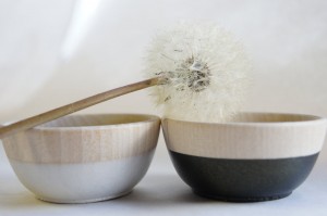 Wooden Mini Bowl Set of Two: Black and White with a Golden Shimmer