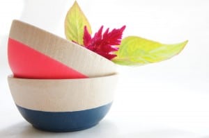 Wooden Mini Bowl Set of Two: Neon Pink and Nite Blue