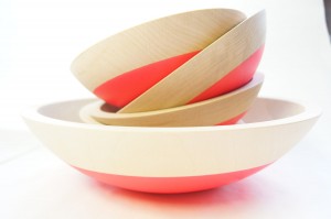 Wooden Salad Bowl Set of 5, Neon Pink