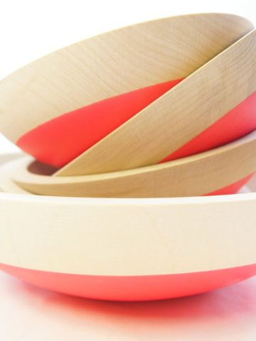 Wooden Salad Bowl Set of 5, Neon Pink