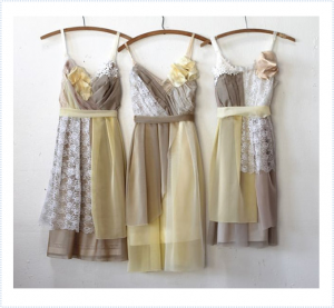 Custom bridesmaid dresses in taupe, cream, light yellow