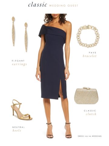 Classic navy blue dress for a wedding guest