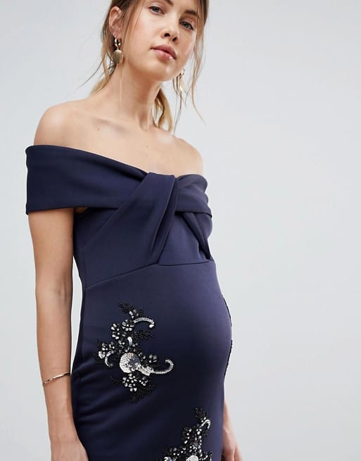 off the shoulder maternity dress for guest of wedding