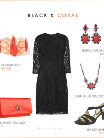 Black Lace Dress and Coral Accessories