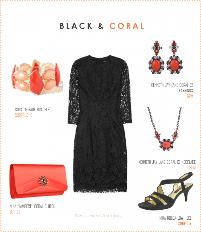 Black Lace Dress and Coral Accessories