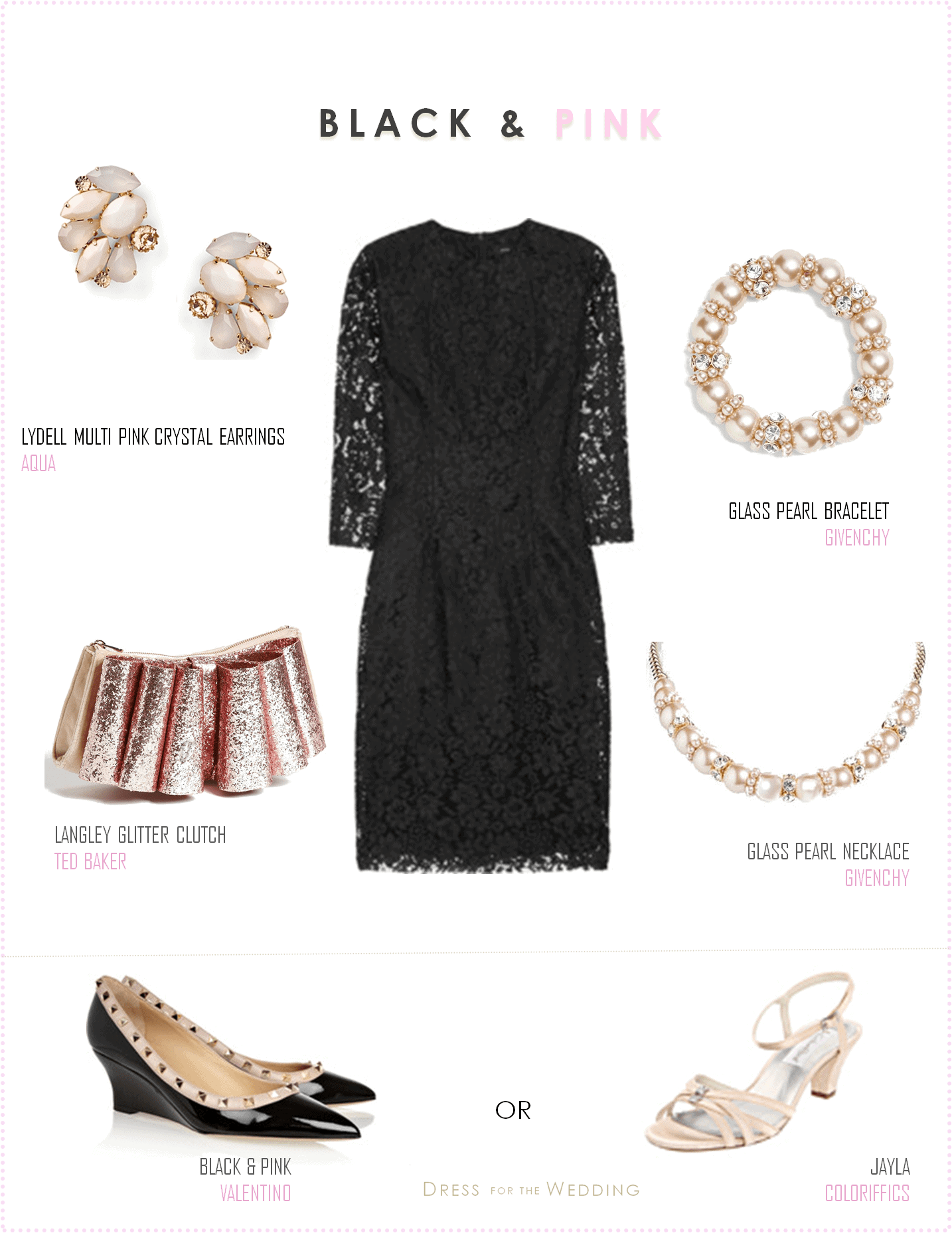 Little Black  Lace Dress  with Pale Pink Accessories 