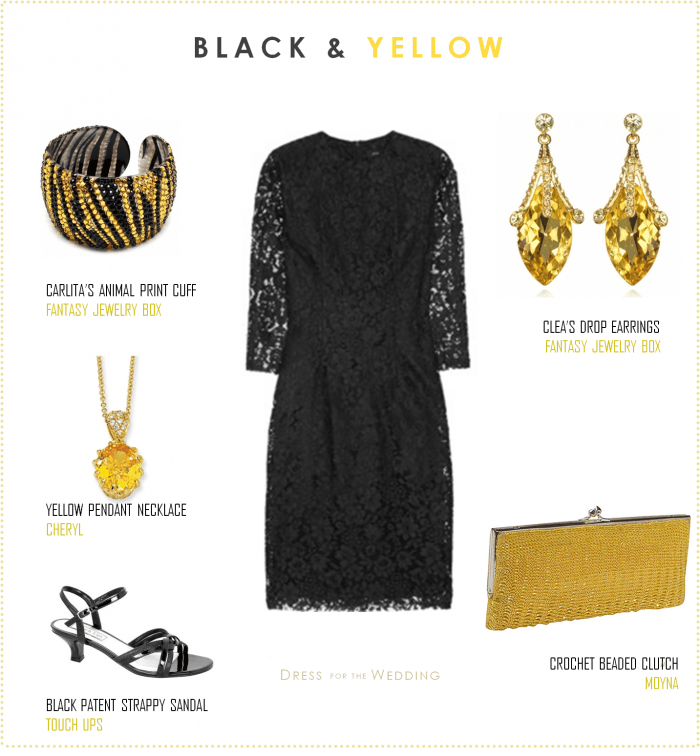 Black Lace Dress with Yellow Accessories