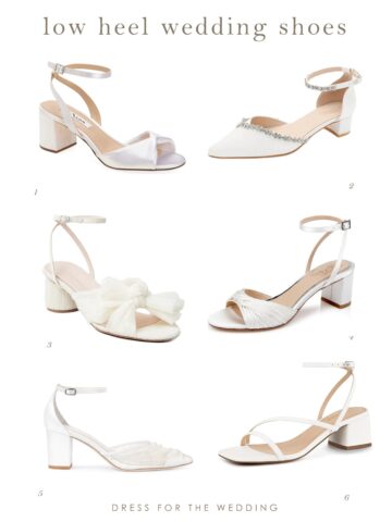 Collage of 6 pairs of block heel low heel chunky heel wedding shoes