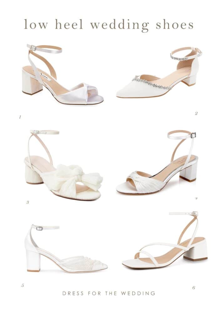 Collage of 6 pairs of block heel low heel chunky heel wedding shoes