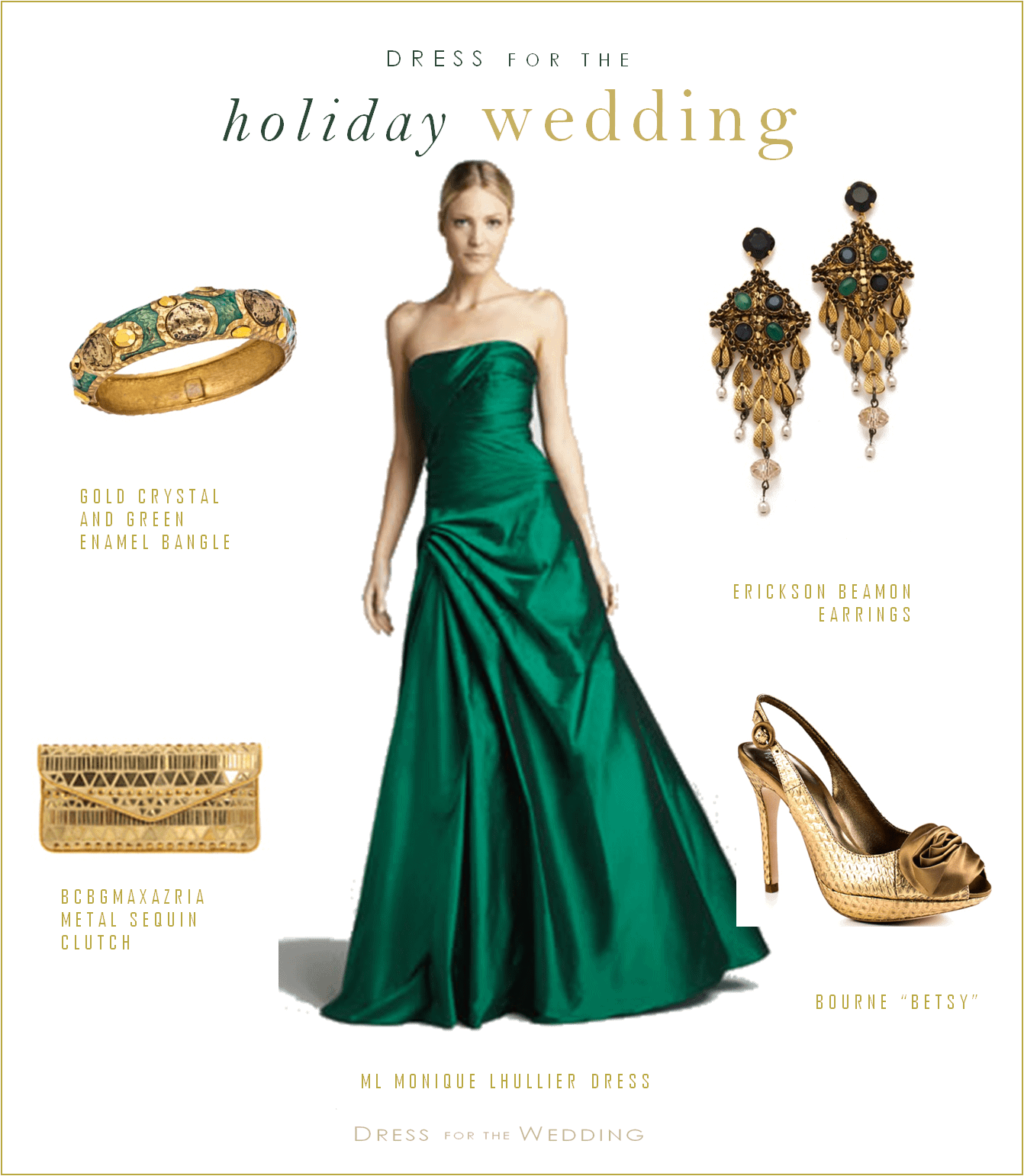 emerald green with gold dress