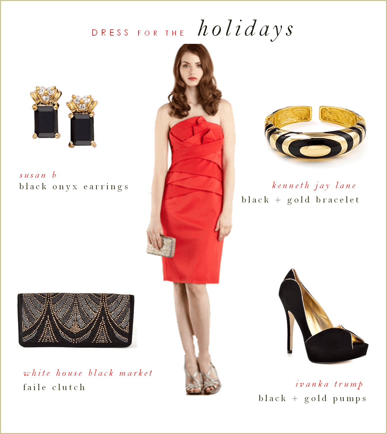 black gold and red dress