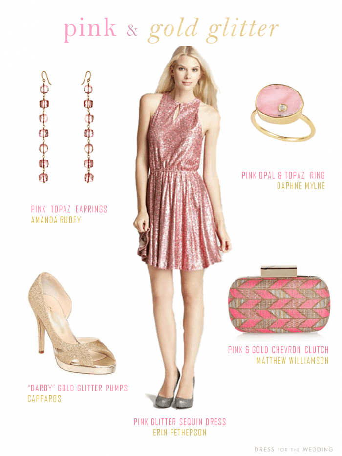 pink dress and gold shoes