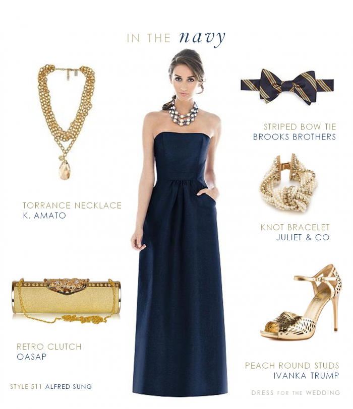 navy and gold bridesmaid dress