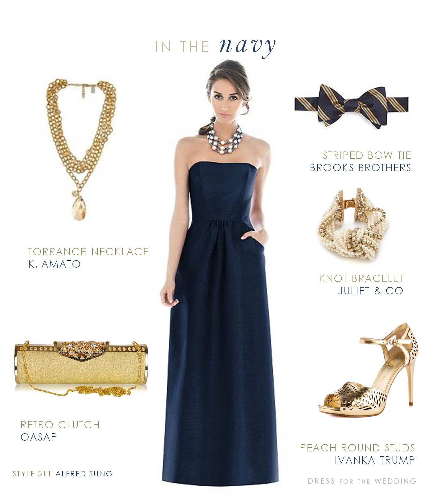 gold and navy blue outfits