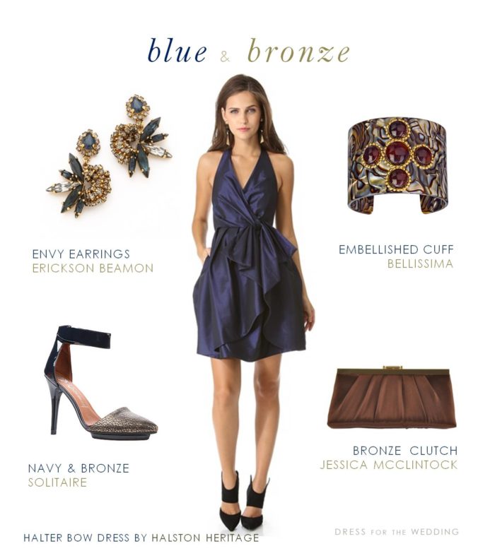 avy blue and bronze dress for a wedding