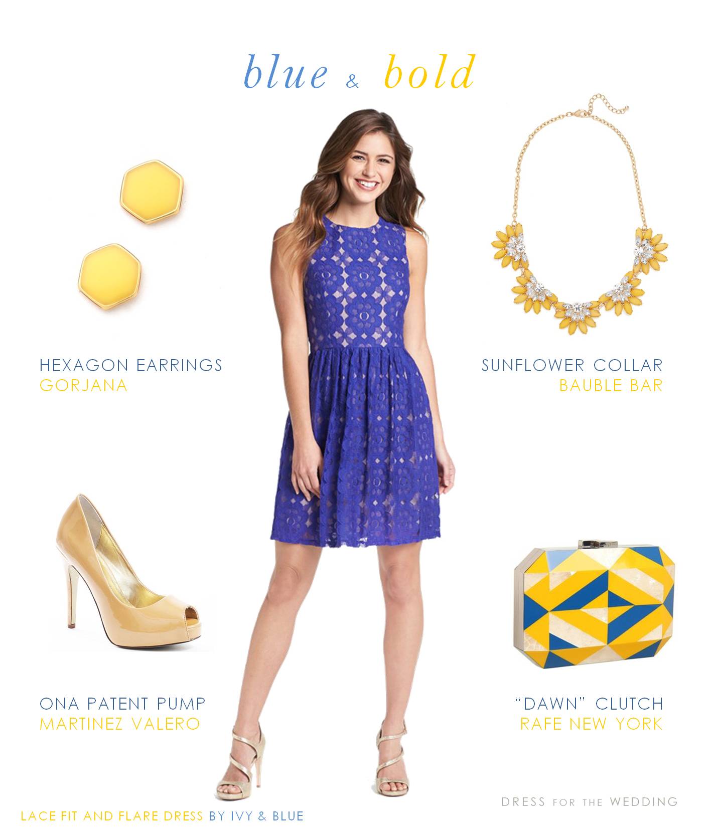 royal blue dress and yellow shoes