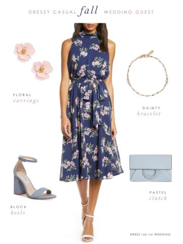 dressy casual fall wedding guest outfit