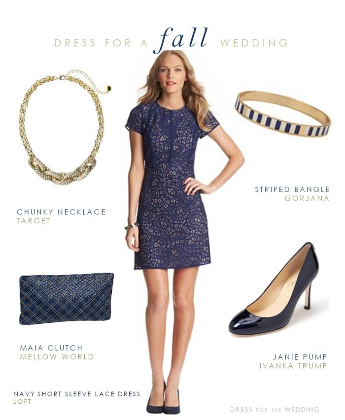 Navy Lace Short Sleeve Dress for a Wedding 2