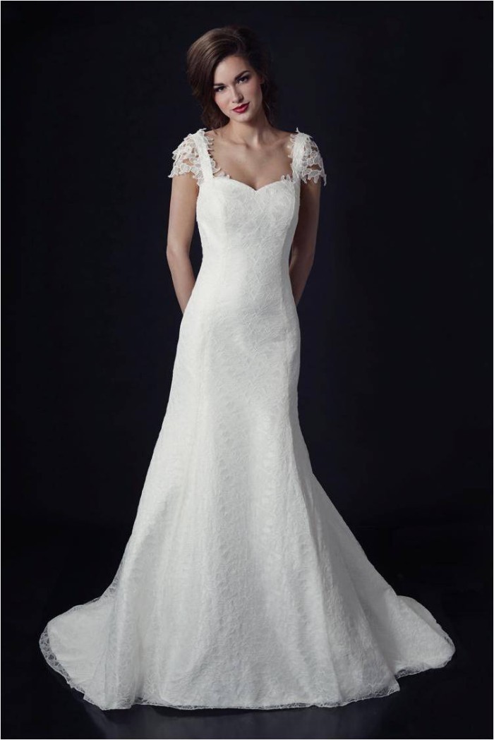 Nora Georgette Lace cap sleeve wedding dress by Heidi Elnora