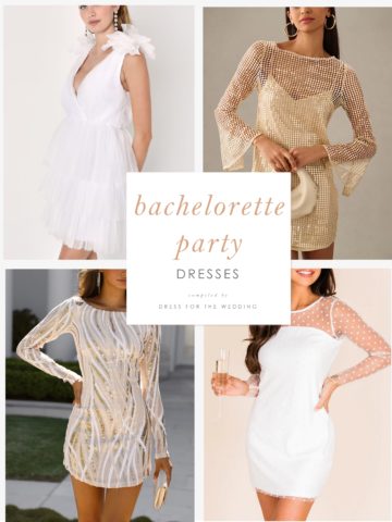 collage of 4 pictures of dresses for bachelorette parties shown on various models