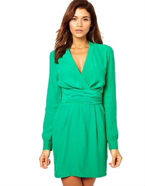 Green Wrap Dress with Sleeves