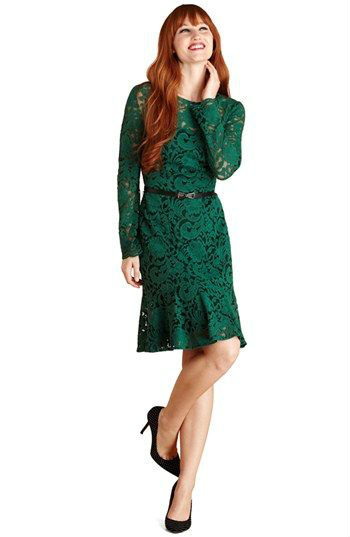 Long Sleeve Green Lace Dress