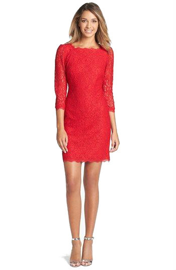 Red lace short dress with long sleeves