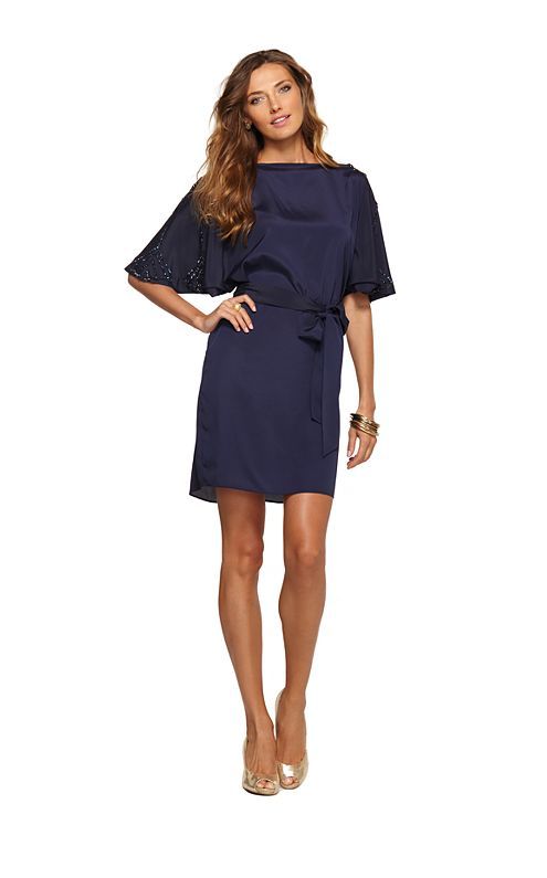 Tunic style navy blue bridesmaid dress