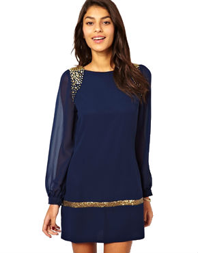 shift dress with sleeves and sequins