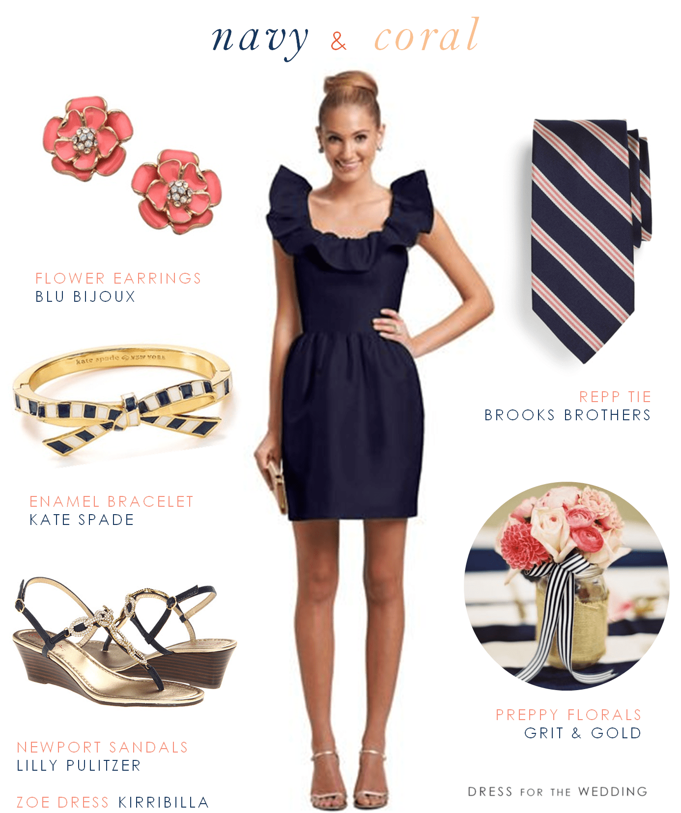 Navy and Coral Nautical Preppy Wedding Look