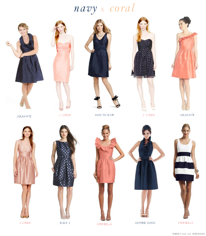 navy and coral bridesmaid dresses