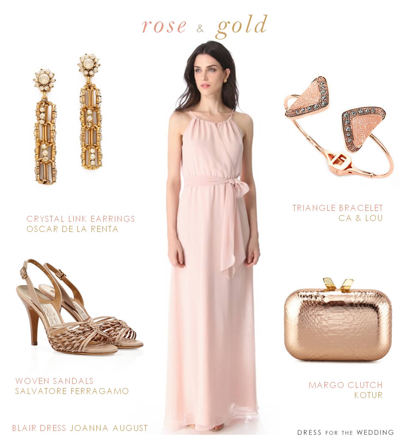 metallic silk dress gold accessories — bows & sequins