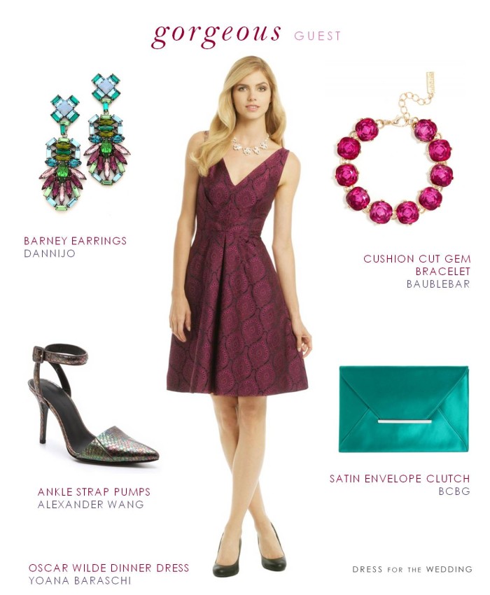 Burgundy Dress and Jewel Tone Accessories