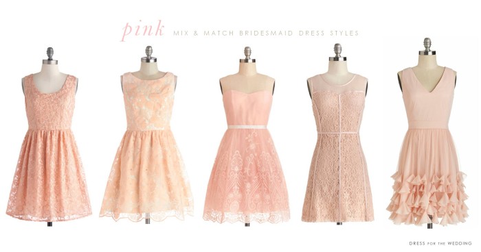 blush pink lace mismatched dresses for bridesmaids
