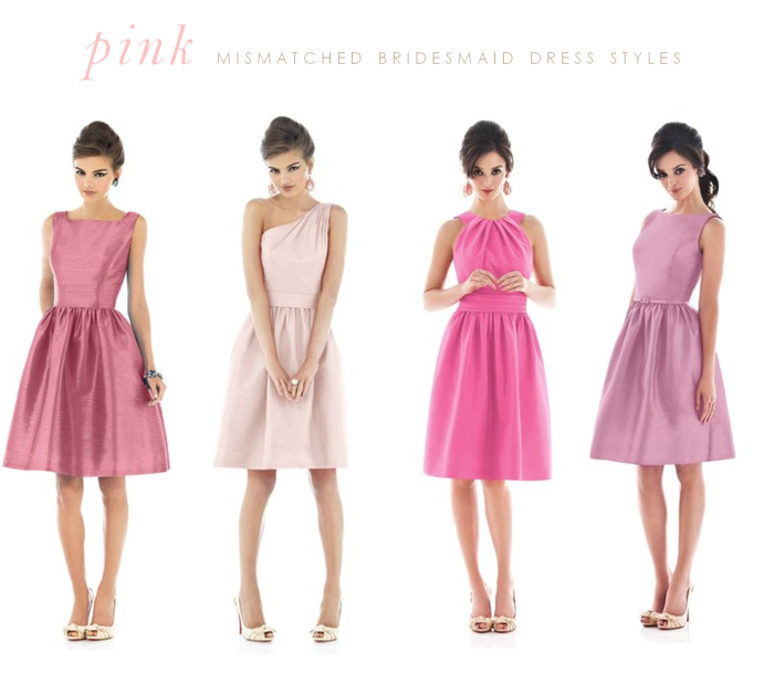 pale to bright pink bridesmaid dresses mismatched style