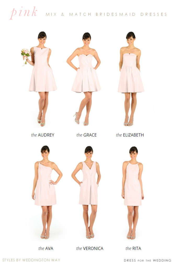 pink bridesmaid dresses with different necklines and styles