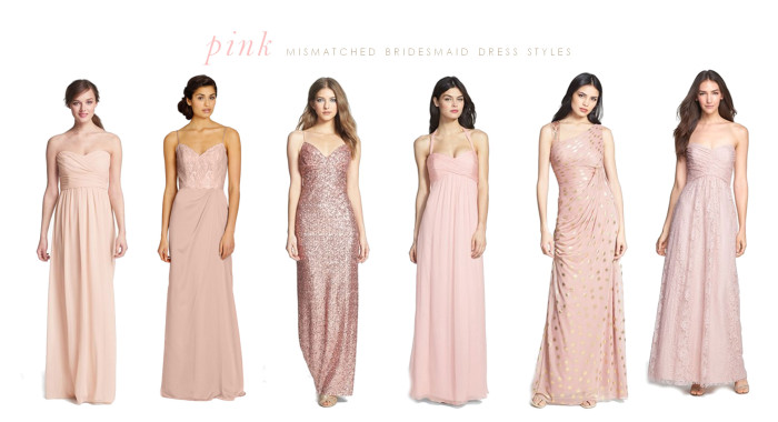 pink mismatched bridesmaid long gowns