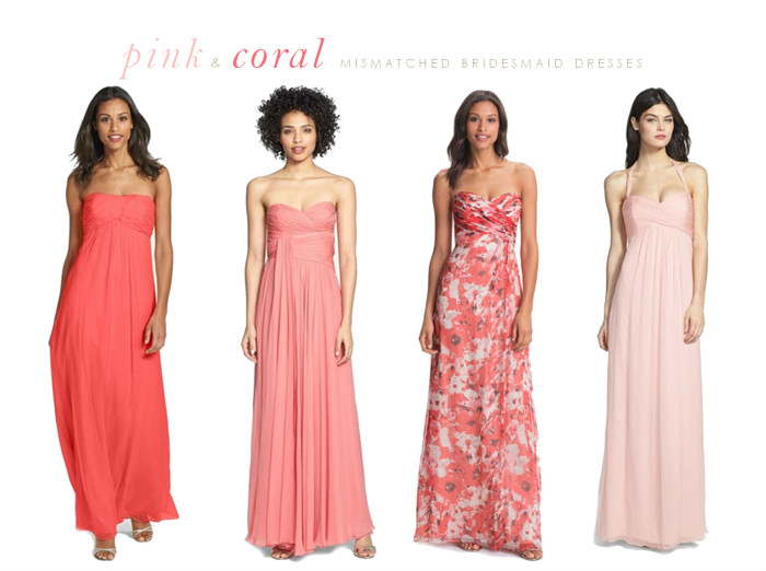 pink with coral mismatched bridesmaid dresses