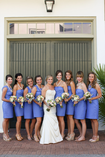 image of bridesmaids in blue via Style Me Pretty http://www.stylemepretty.com/southeast-weddings/2014/04/25/fall-seaside-wedding-at-rosemary-beach/
