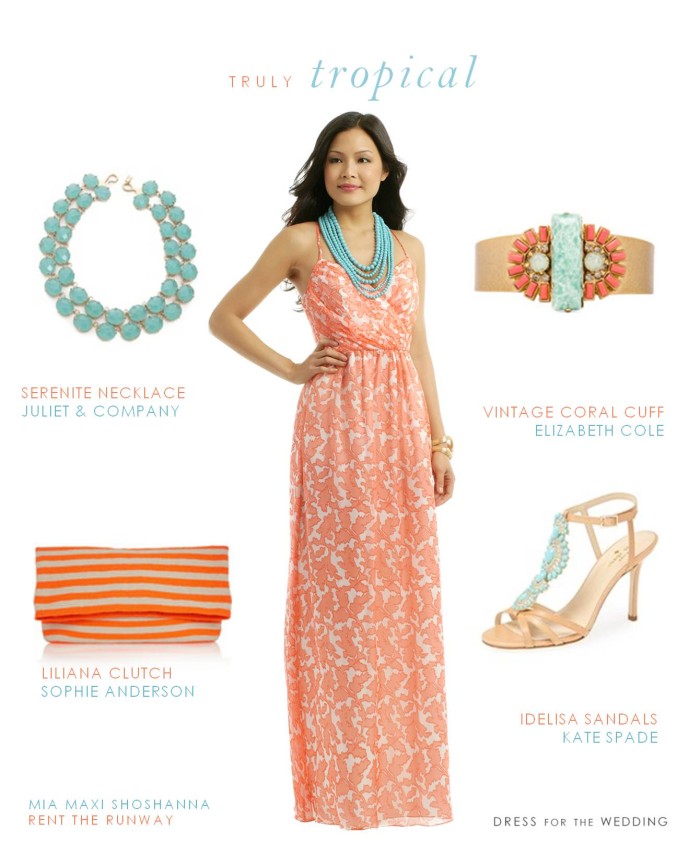 coral wedding guest dress