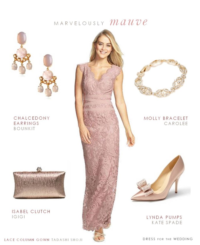 mauve dress with gold shoes