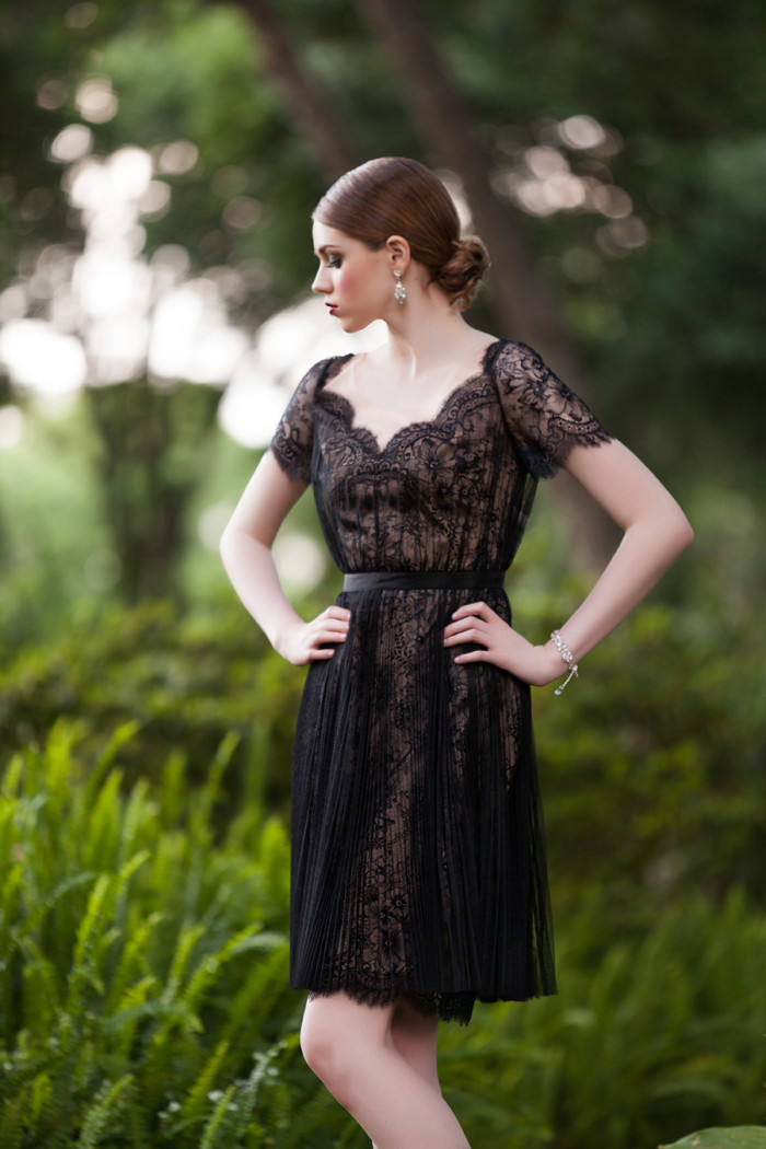 Black lace dress from Solutions Bridal Designer House | Photographed by  Betsy Hansen of Hundreds of Moments Photography | See more: https://www.dressforthewedding.com/