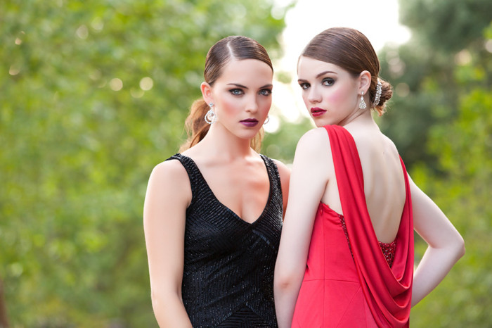 Red and black evening gowns by Solutions Bridal Design House