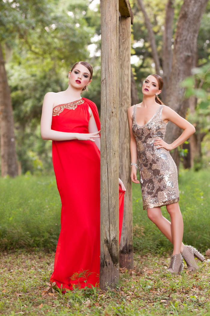 Red evening gown and sequin dress from Solutions Bridal Design House