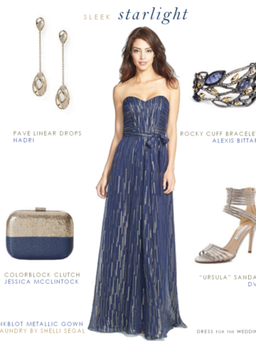 Metallic blue strapless gown