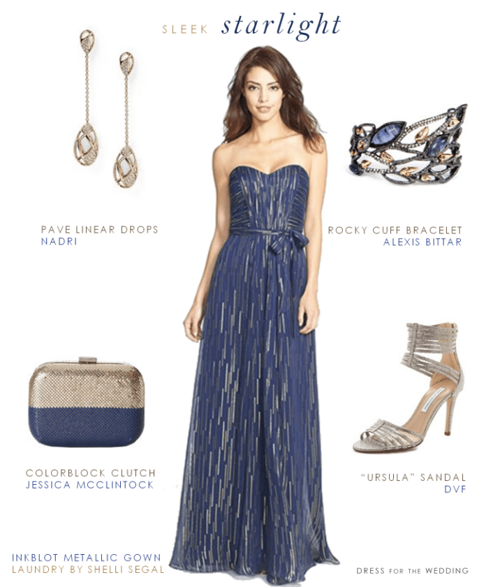 Metallic blue strapless gown