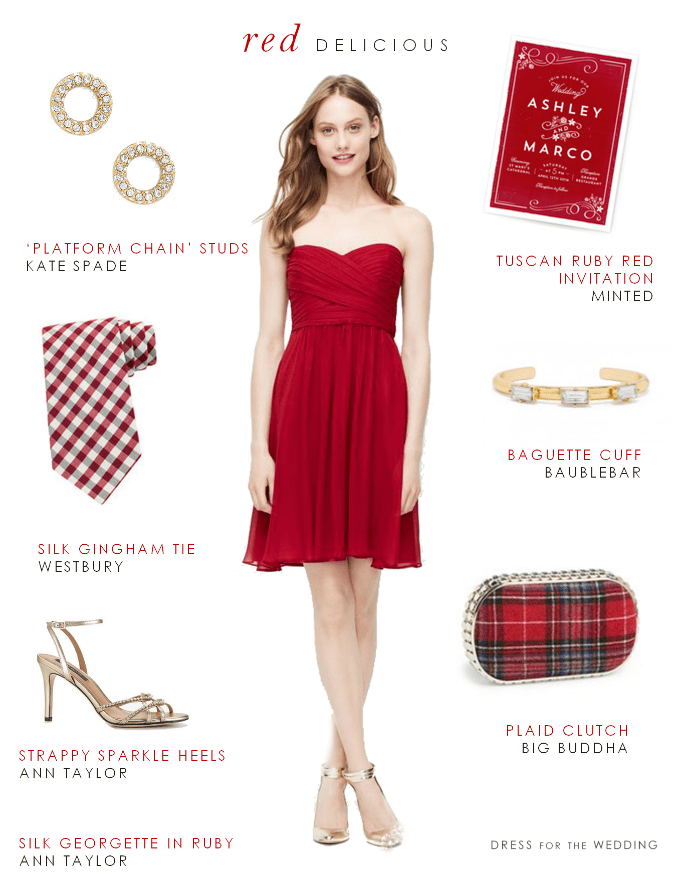 Short cocktail length strapless red bridesmaid dress for fall